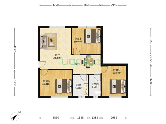 幸福佳苑 3室1厅1卫 84平方