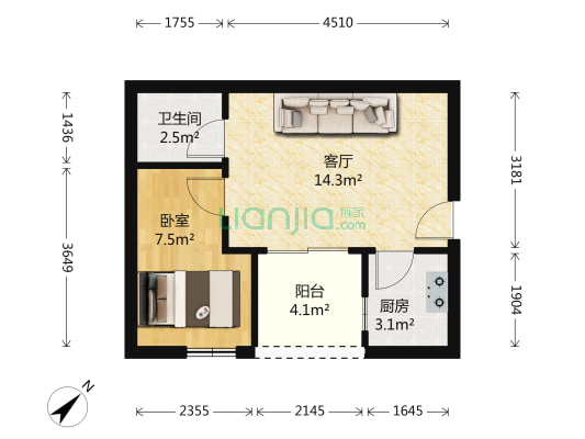 晓翠苑 1室1厅1卫 42平方