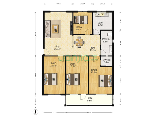 京城路7号 4室2厅2卫 140平方