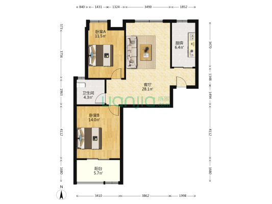 庐阳柳林苑 2室1厅1卫 90平方