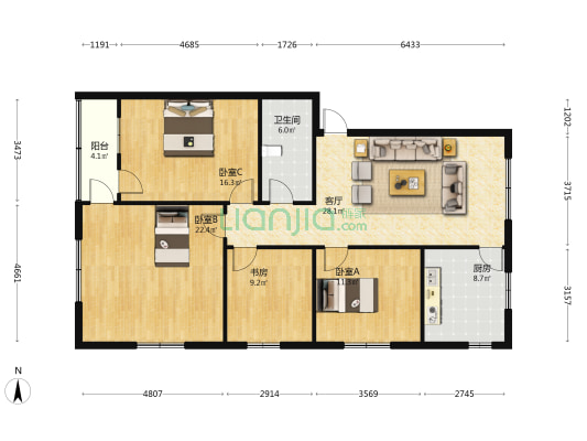 永丰大道 4室1厅1卫 114平方