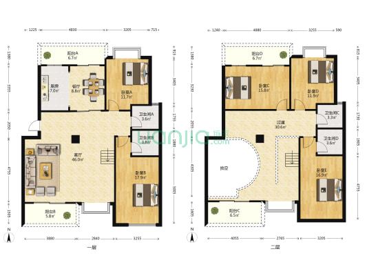 鸿正丽苑 5室2厅4卫 237平方