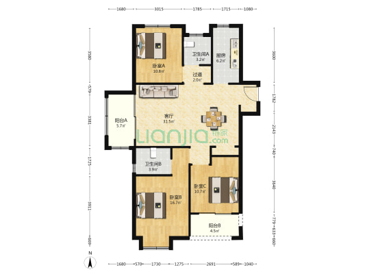 秀茂花园 3室1厅2卫 124平方