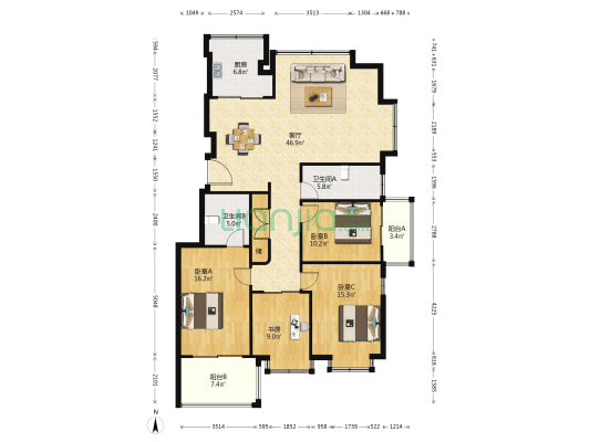 汇鑫家园 4室1厅2卫 148平方