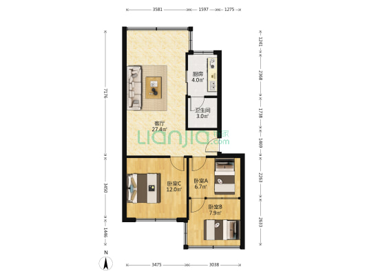 港湾西四街104号大院 3室1厅1卫 67平方