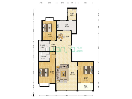 金领世家南区 3室1厅2卫 152平方