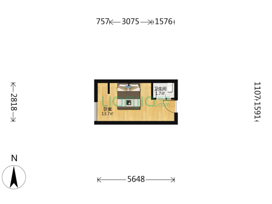 建宇新时区 1室0厅1卫 21平方