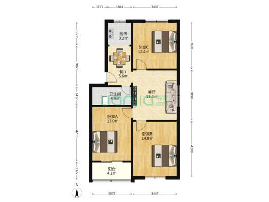 南公路25号 3室2厅1卫 86平方