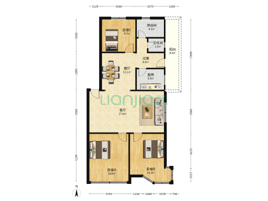 华运楼 3室2厅2卫 124平方