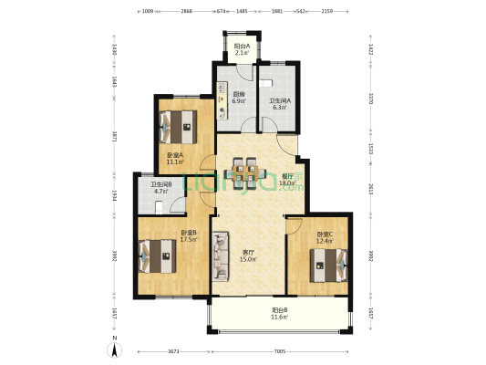 白龙湖庆园 3室2厅2卫 146平方