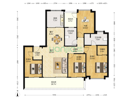 湖汀名邸 4室2厅2卫 144平方