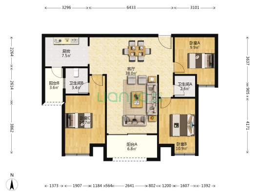 锦绣一品花园 3室1厅2卫 119平方