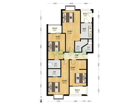 丰北二苑 4室0厅4卫 122平方