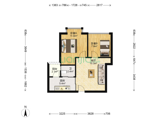 翠湖花园 2室1厅1卫 46平方