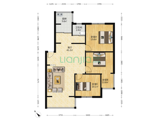 龙舟路60号 3室1厅1卫 98平方