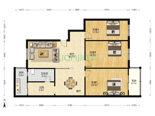 南大街88号院 3室1厅1卫 133平方