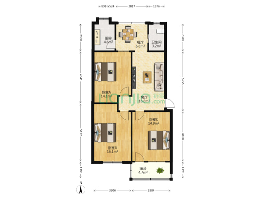 福州支路26号 3室2厅1卫 96平方