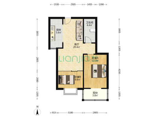 水岸花城大社区，毛坯房，全阳户型，集体供暖-户型图