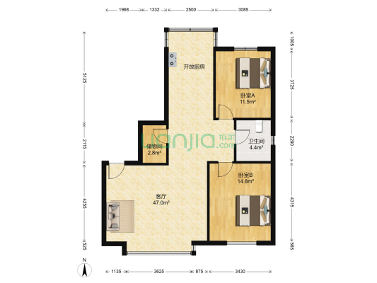 沈铁圣工佳园 2室1厅1卫 117平方