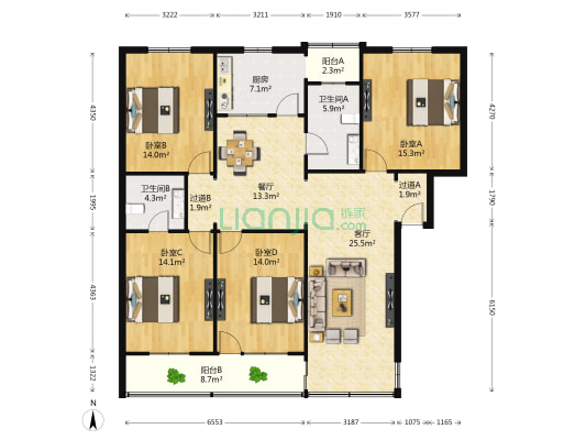 曙光东二路88号 4室2厅2卫 146平方