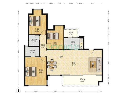 桂湖正荣府 3室1厅2卫 140平方