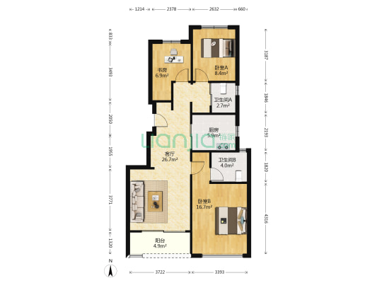 万科天空之城 3室1厅2卫 90平方