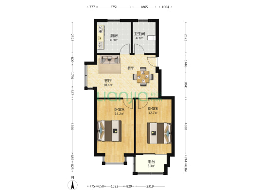 金霞东苑 2室1厅1卫 74平方