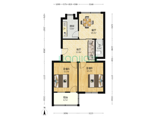 饲料厂宿舍 2室2厅1卫 61平方
