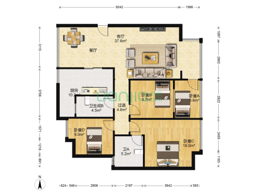 未来方舟H1组团 4室1厅2卫 127平方