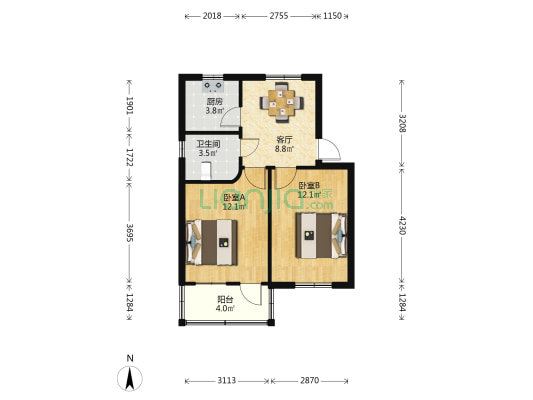 银春新苑 2室1厅1卫 57平方