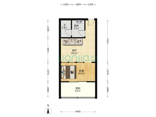 都市公寓 1室1厅1卫 60平方
