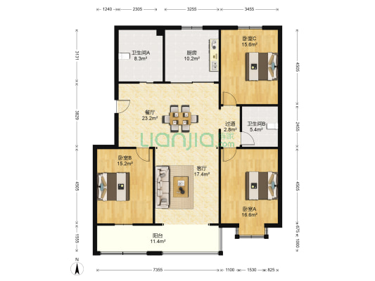 宝岛花园C 3室2厅2卫 149平方
