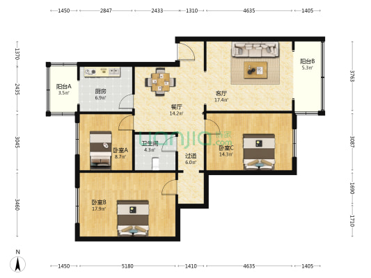 惠丰后街36号 3室2厅1卫 117平方
