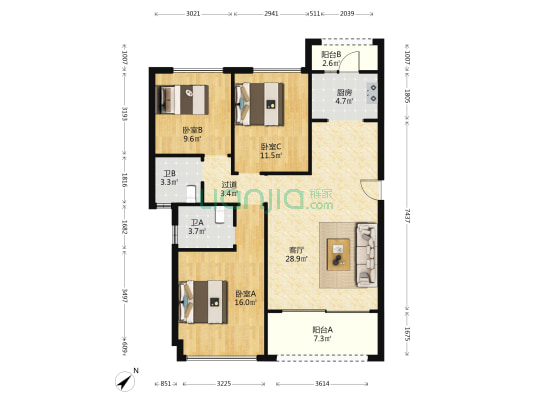 凯盛华府 3室1厅2卫 112平方