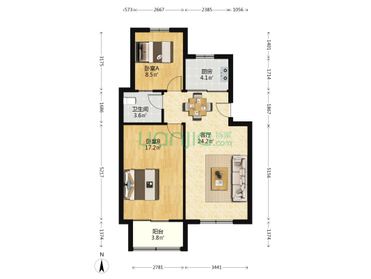 东大公寓 2室1厅1卫 64平方