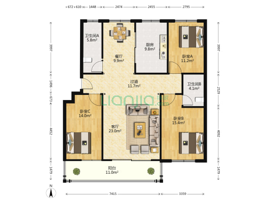 君怡佳苑 3室2厅2卫 142平方