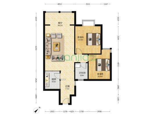 三强馨园 2室1厅1卫 91平方