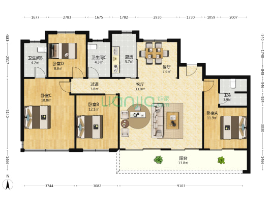 绿地香港云缦世家 4室2厅3卫 166平方