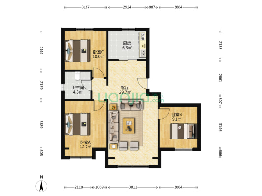 保利时代D4 3室1厅1卫 101平方