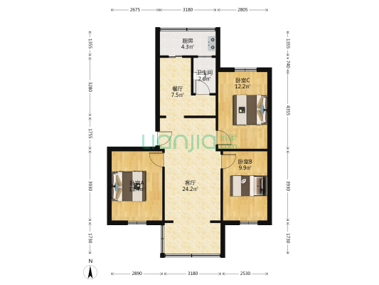 沙子堰西巷4号 3室2厅1卫 82平方