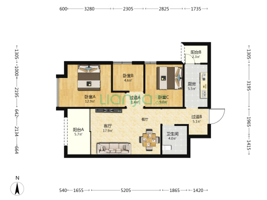 清河居 3室1厅1卫 88平方
