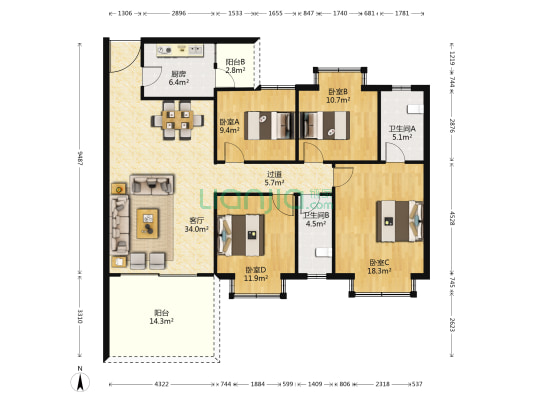 河畔名居 4室1厅2卫 129平方