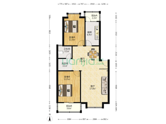 黄橙时代 2室2厅2卫 88平方