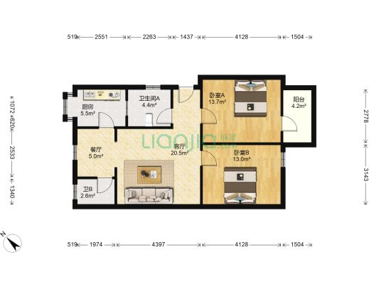 襄阳市第二建筑设计院 2室2厅2卫 83平方