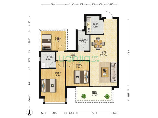 龙光玖誉城逸城 3室1厅2卫 89平方