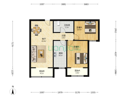 位焦村 2室1厅1卫 96平方