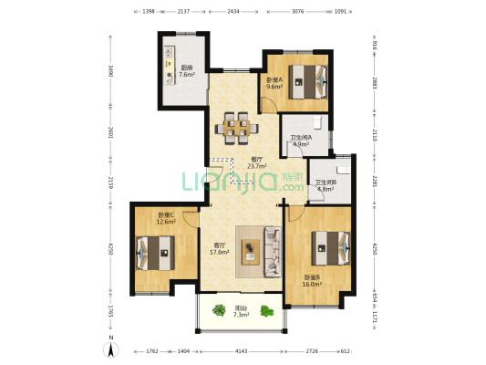 名城花苑 3室2厅2卫 139平方