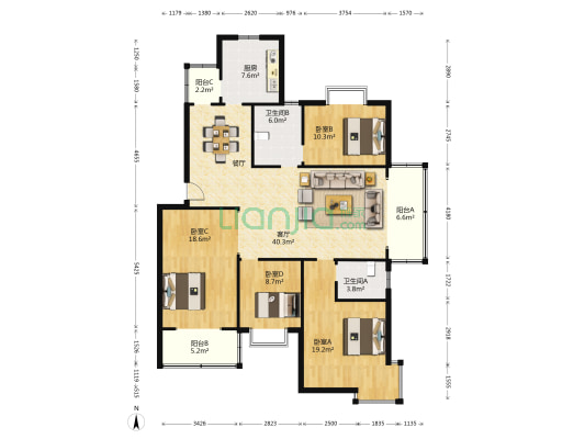 复泰景苑 4室1厅2卫 169平方