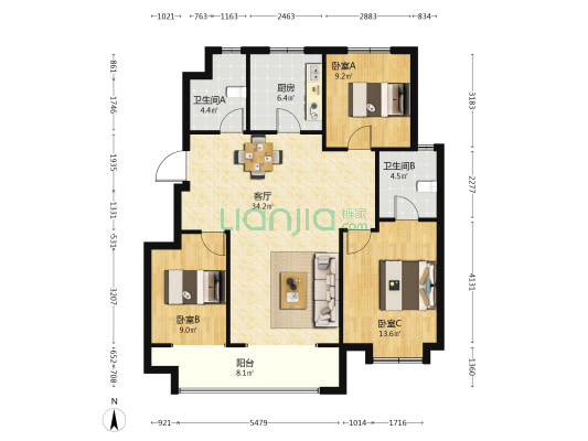 泽信云樾天著 3室1厅2卫 116平方