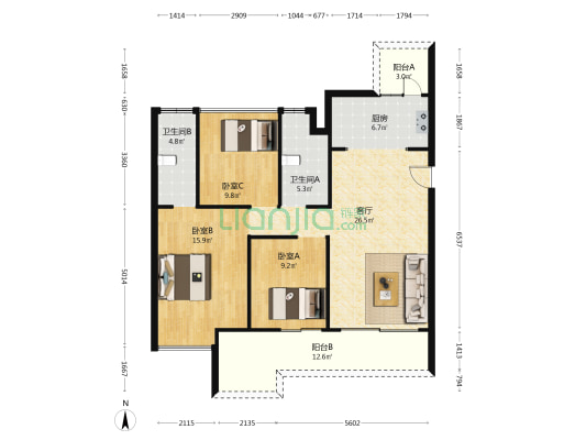盛强天骄 3室1厅2卫 109平方